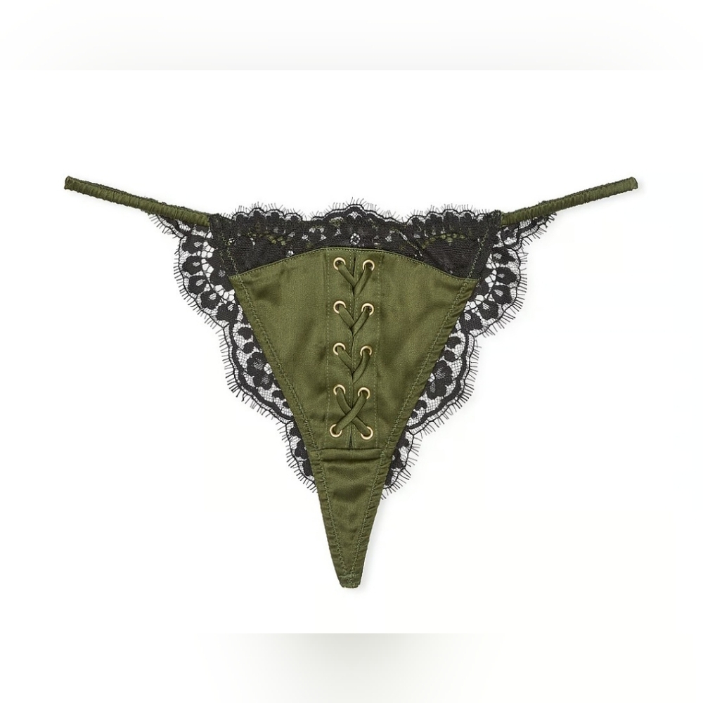 Victoria's Secret Atelier Silk & Lace Tanga Panty Small Green NWT Size S